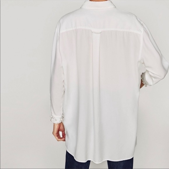 NWT Zara Lyocell Pearl Cuff Button Down Shirt M - Picture 4 of 10